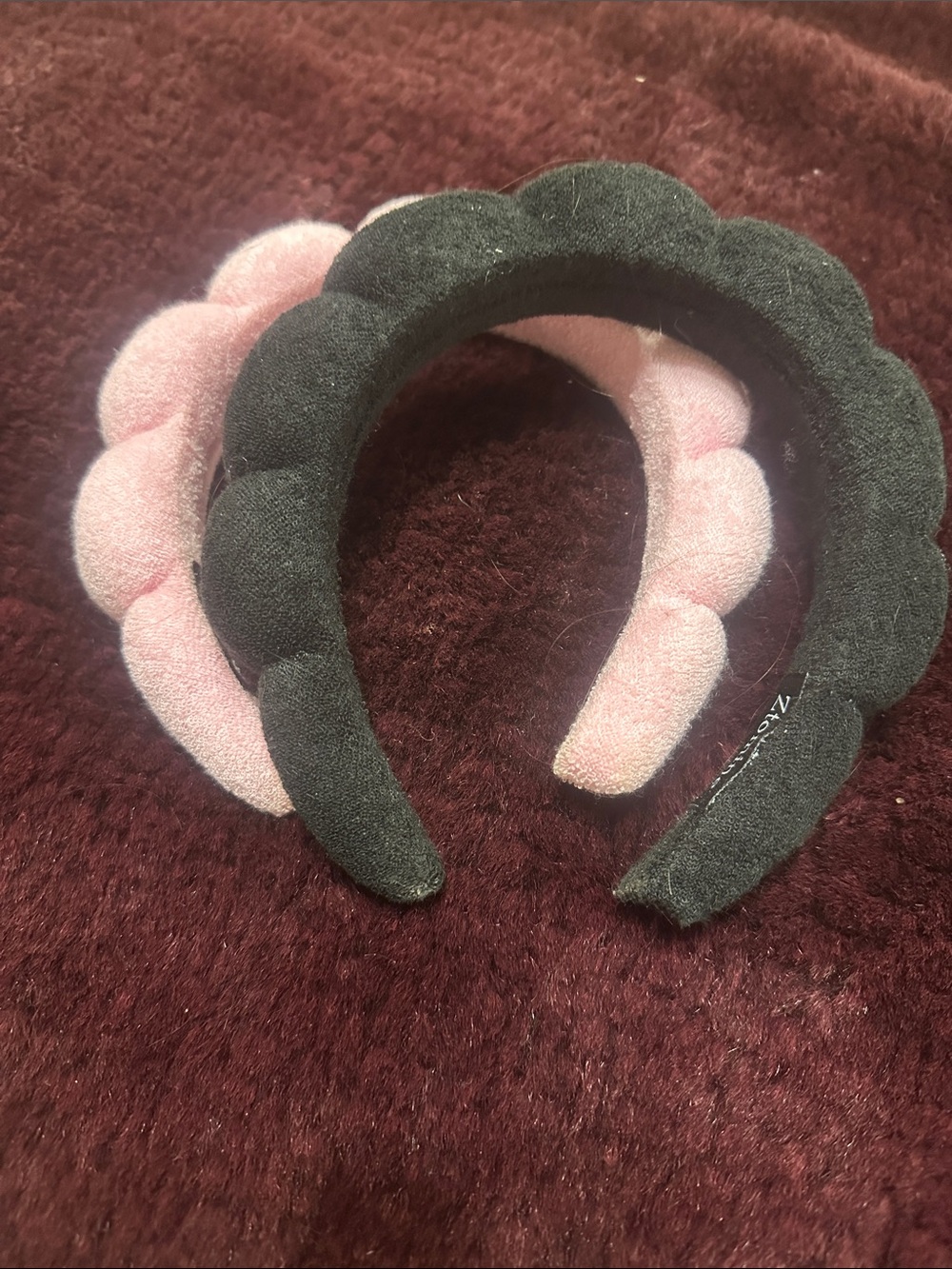 Plush Scalloped Headband - Black and Light Pink